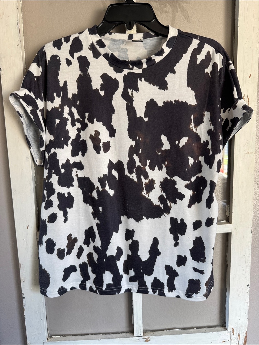 Cow Print Short Sleeve Tee - Black, brown & White โฆ